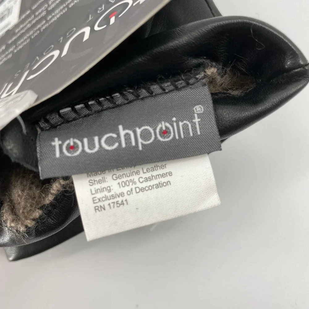 Fownes Touchpoint Black Leather‎ Cashmere Lined Gloves Womens Large NWT Stocking